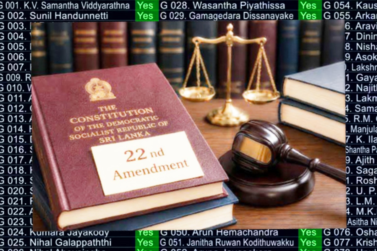 22ஆவது அரசியலமைப்பு திருத்த சட்டமூலம்  மூன்றில் இரண்டு பெரும்பான்மை வாக்குகளால் நிறைவேற்றப்பட்டது