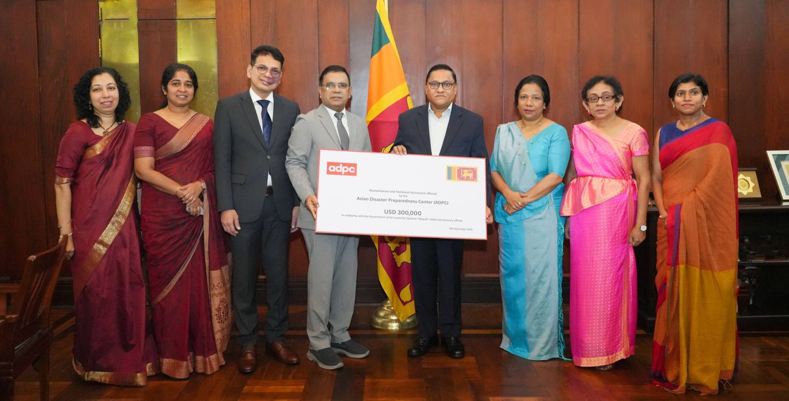 ஆசிய அனர்த்த முன்னாயத்த நிலையத்திடமிருந்து 300,000 டொலர் நன்கொடை