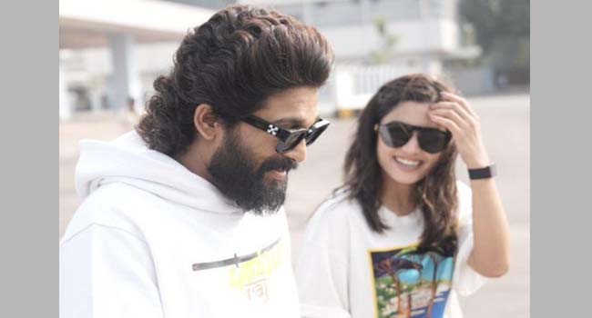 புஷ்பா 2 நிகழ்ச்சியில் கலந்து கொள்வதற்காக அல்லு அர்ஜுன், ராஷ்மிகா மந்தனா சென்னை வருகை